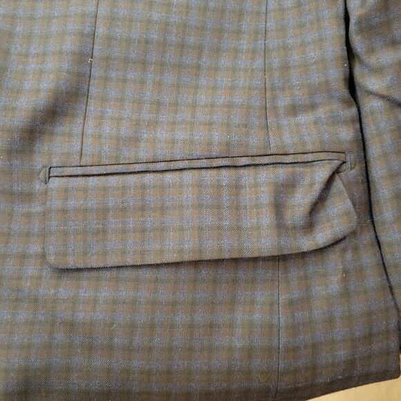 Daniel Hechter Paris 42L Wool Polyester Viscose Navy Blue Plaid Two-Button Front - Picture 11 of 12